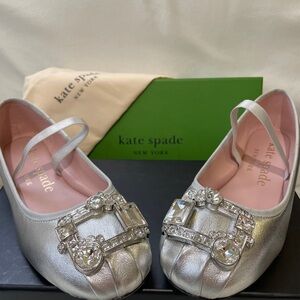 Kate Spade Silver Ballet Flats with Gem Embellishments